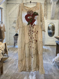 Magnolia Pearl Bleeding Heart Dress European Cotton Hand Block Print Patching Fading Distrsess