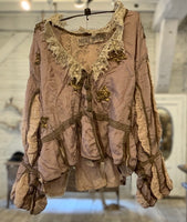 Magnolia Pearl Silk Monique Jacket Hand Sewn Sequins Hand Distressing Gild Trim Pleat Slv