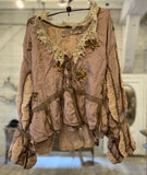 Magnolia Pearl Silk Monique Jacket Hand Sewn Sequins Hand Distressing Gild Trim Pleat Slv