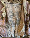 Magnolia Pearl Silk Monique Jacket Hand Sewn Sequins Hand Distressing Gild Trim Pleat Slv