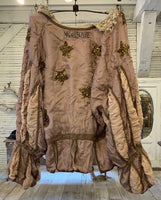 Magnolia Pearl Silk Monique Jacket Hand Sewn Sequins Hand Distressing Gild Trim Pleat Slv