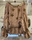 Magnolia Pearl Silk Monique Jacket Hand Sewn Sequins Hand Distressing Gild Trim Pleat Slv
