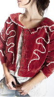 Magnolia Pearl Cotton Velvet Oracle Cropped Coat Tattered Lace Detailing