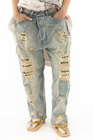 Magnolia Pearl Cotton Miner Pants Hand Aging Patching Distressing