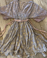 Magnolia Pearl Cotton Satin Hand Block Print Hera Gathered Waist Dress Hand Distressing
