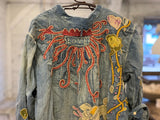 Magnolia Pearl Cotton Denim Embroidered Gypsy Johnny Shirt Sunfading Hand Distressing