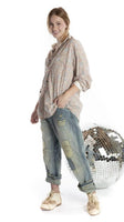 Magnolia Pearl European Cotton Boyfriend Shirt Poplin Collar Hand Distress