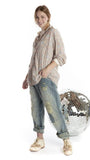 Magnolia Pearl European Cotton Boyfriend Shirt Poplin Collar Hand Distress