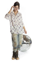 Magnolia Pearl European Cotton Boyfriend Shirt Poplin Collar Hand Distress